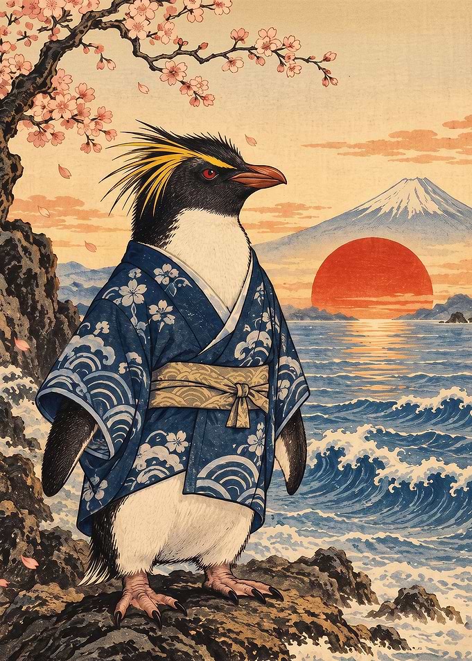 Penguin Kimono Japan Ukiyo-e Art