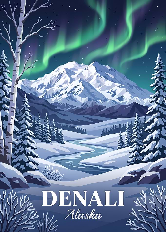 Denali Alaska Northern Lights Poster
