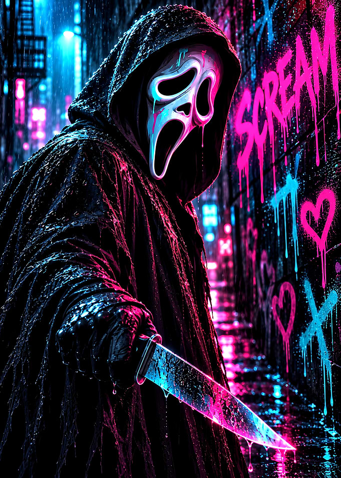 Neon Cyberpunk Scream Ghostface Portrait