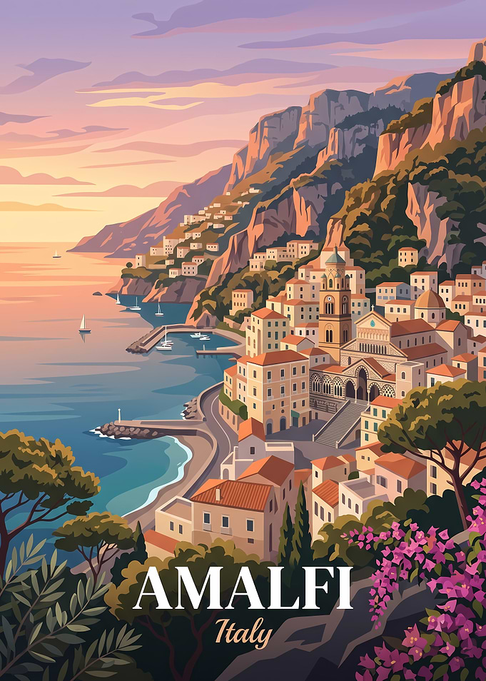 Amalfi Coast Italy Travel Poster