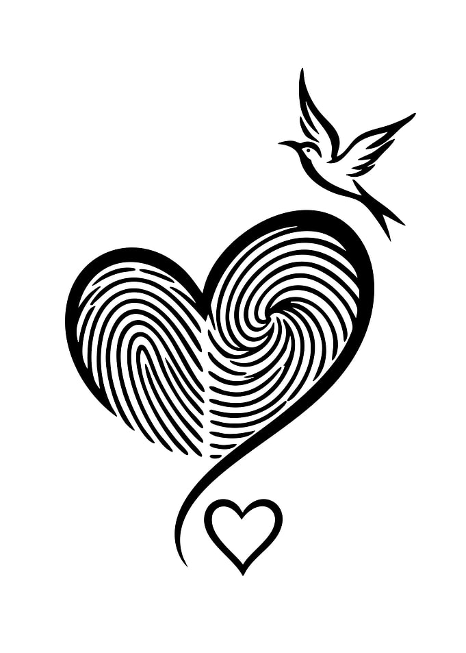 Fingerprint Heart with Flying Bird