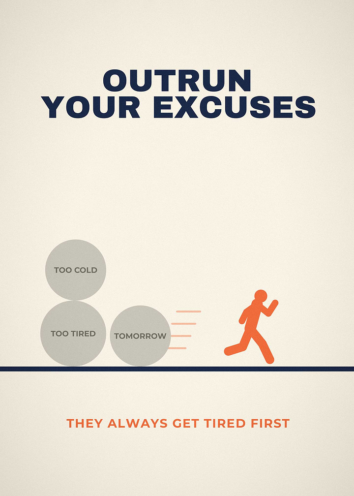 Outrun Your Excuses Runner And Boulders Poster