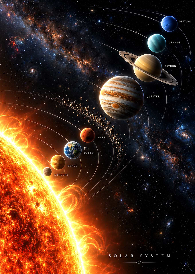 Detailed Solar System Planets Poster