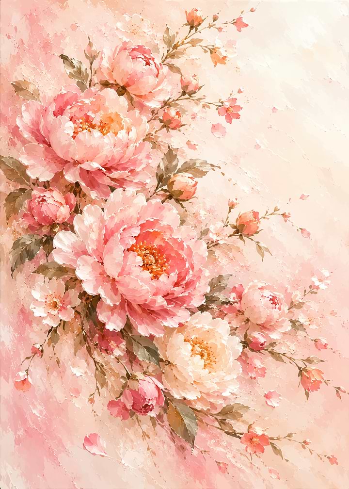 Soft Pink Peony Floral Painting