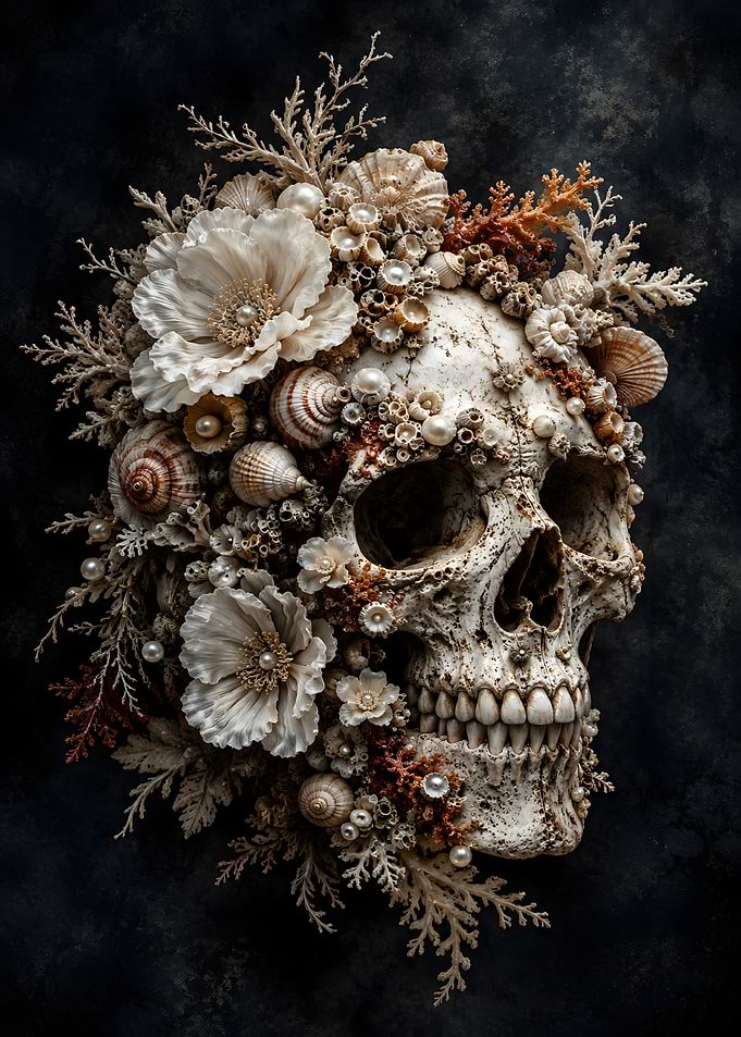 Oceanic Floral Skull Art