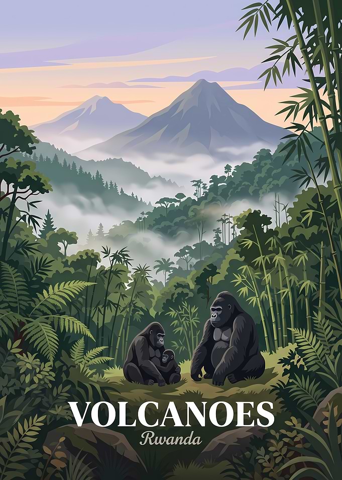 Volcanoes National Park Rwanda Travel Poster