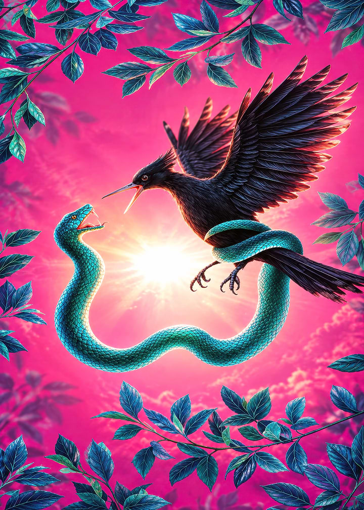 Bird and Snake in Sunset