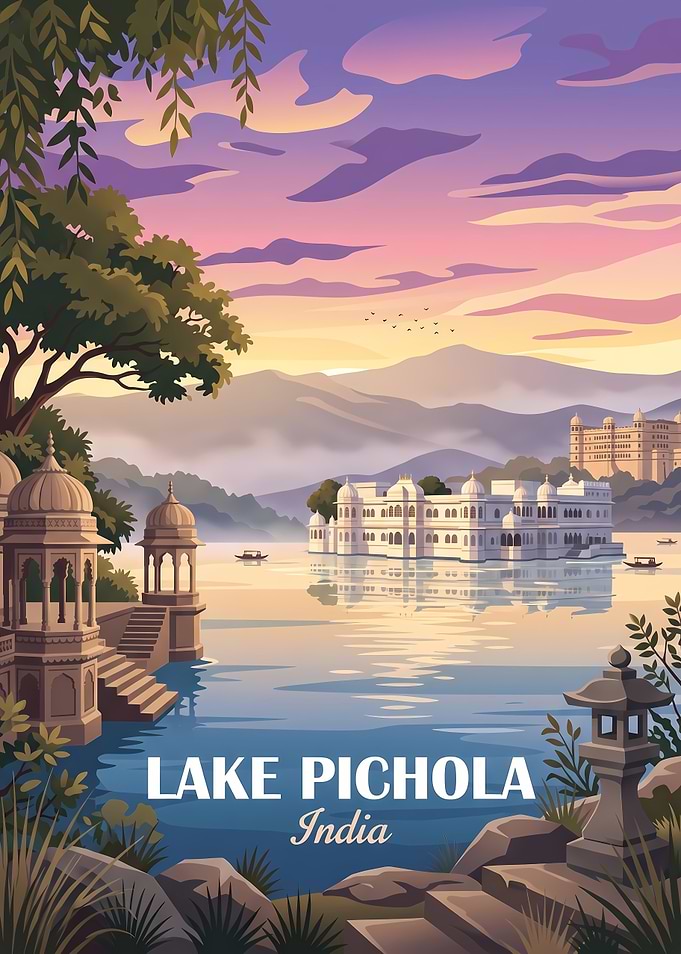 Lake Pichola India Travel Poster