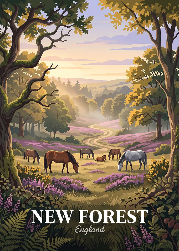 New Forest England Travel Poster
