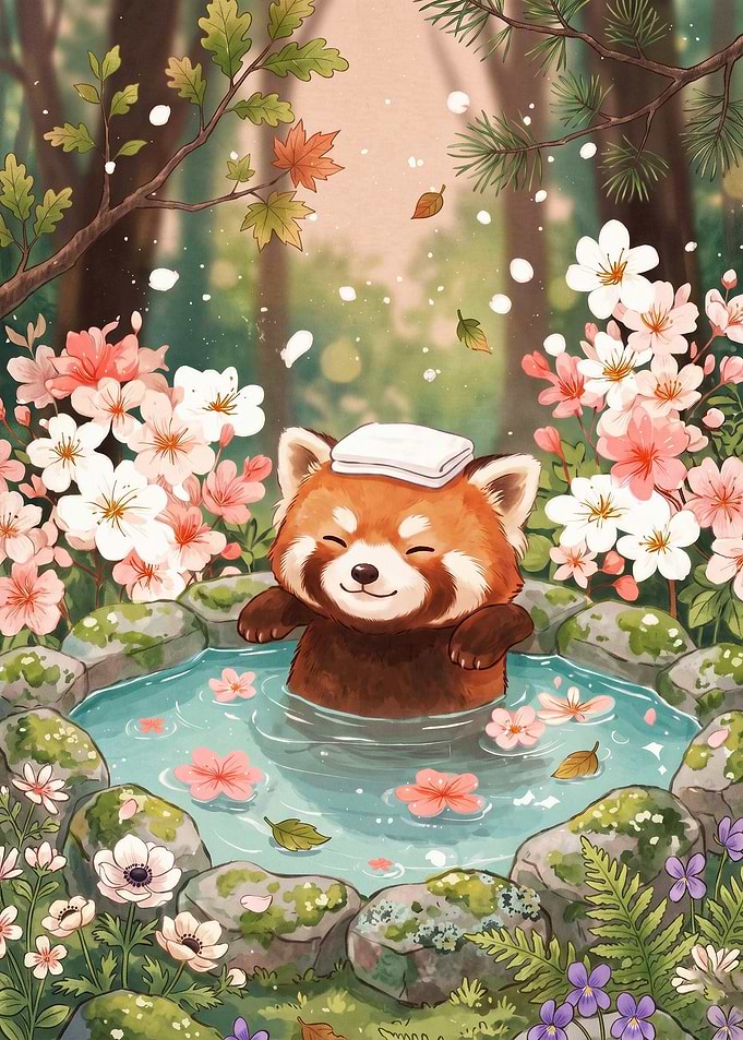 Red Panda Spa Cute Watercolor Art