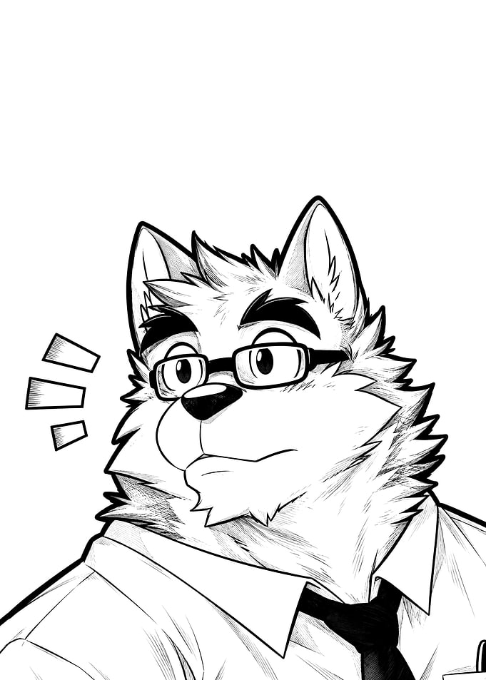 Anthropomorphic Wolf Character in Glasses