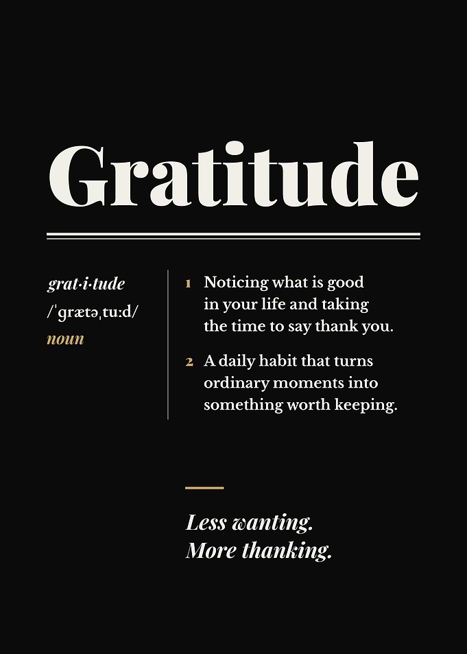 Gratitude Definition Black Minimalist Motivational Poster