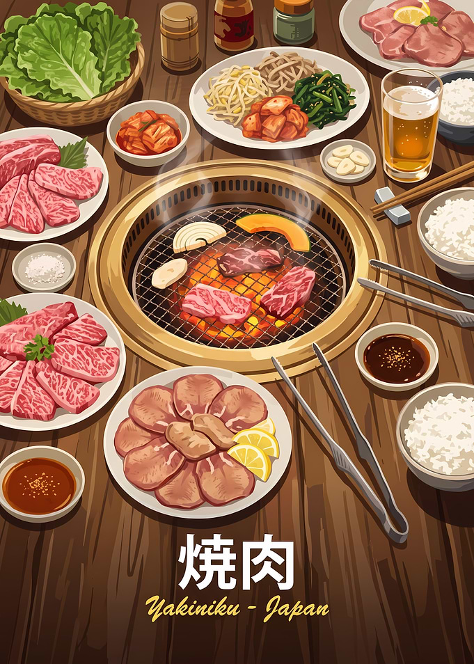 Japanese Yakiniku BBQ Feast Illustration