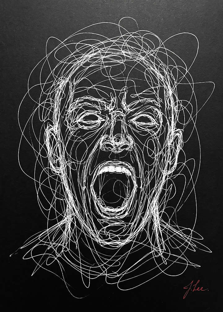 Scribble Art Portrait of Screaming Face
