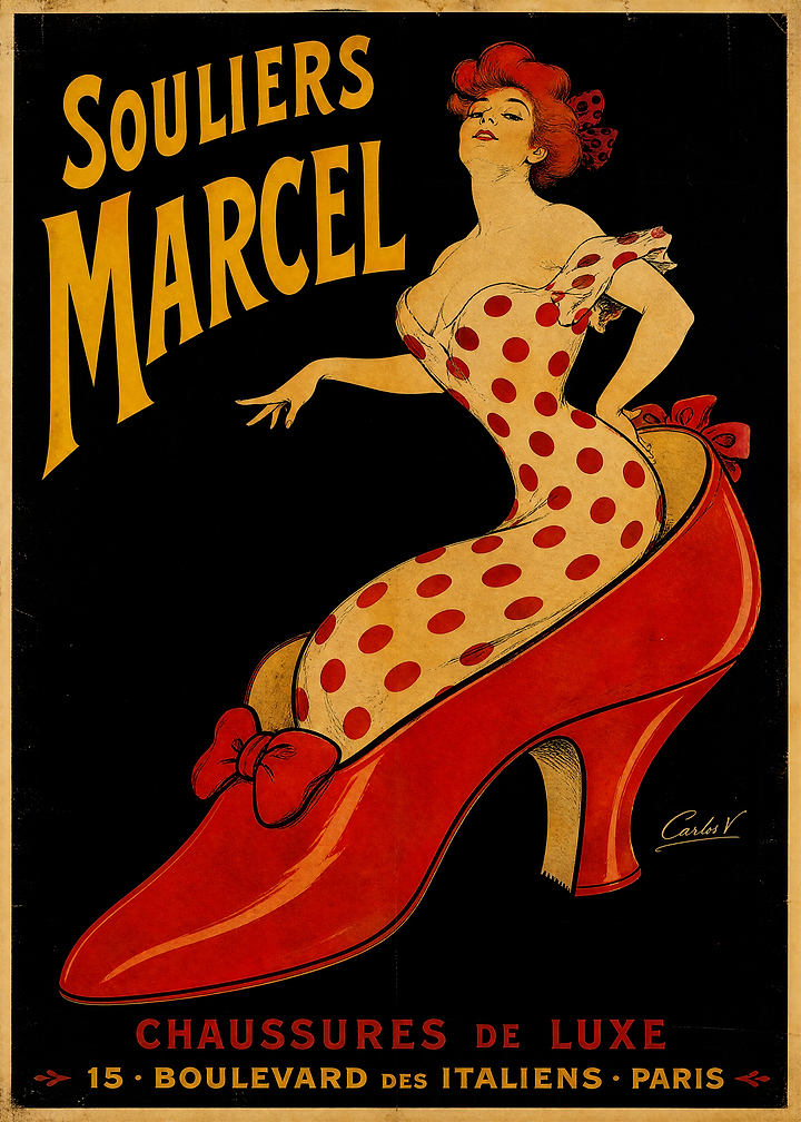 Vintage Souliers Marcel Shoe Advertisement Poster