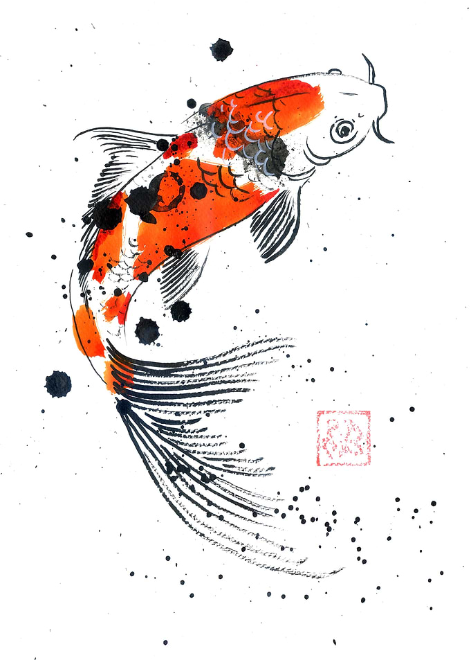 Ink Wash Koi Fish Painting