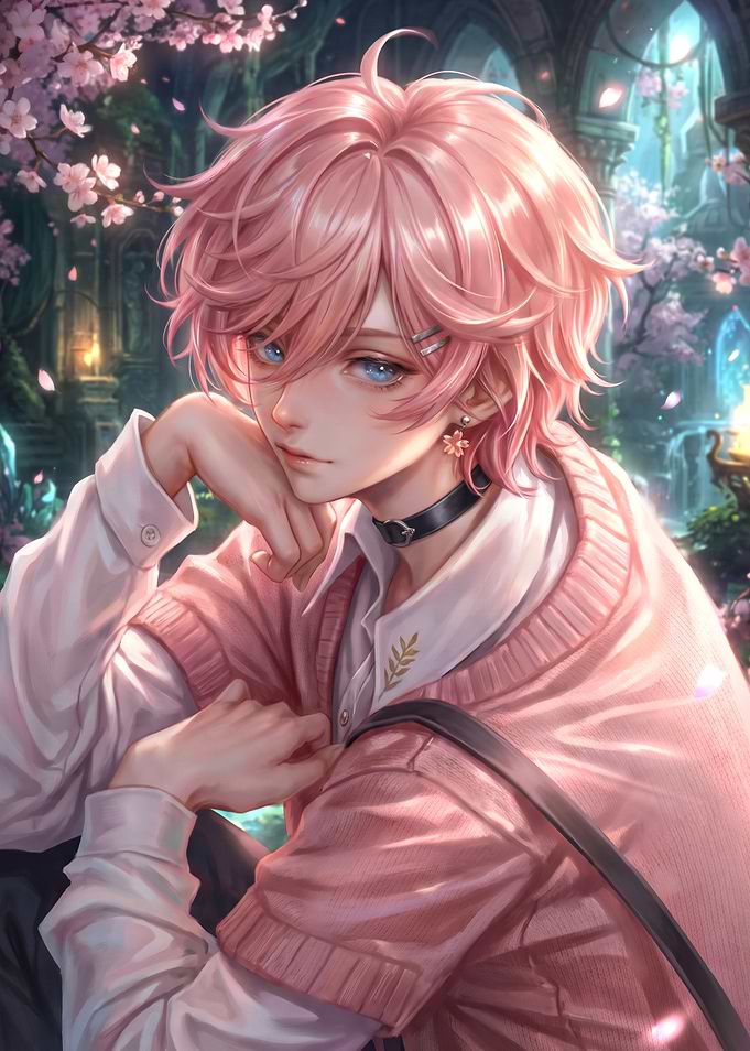 Anime Boy with Pink Hair