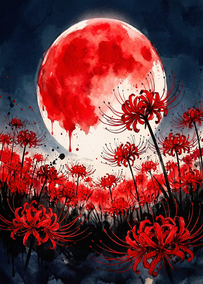 Red Spider Lily Blood Moon Poster
