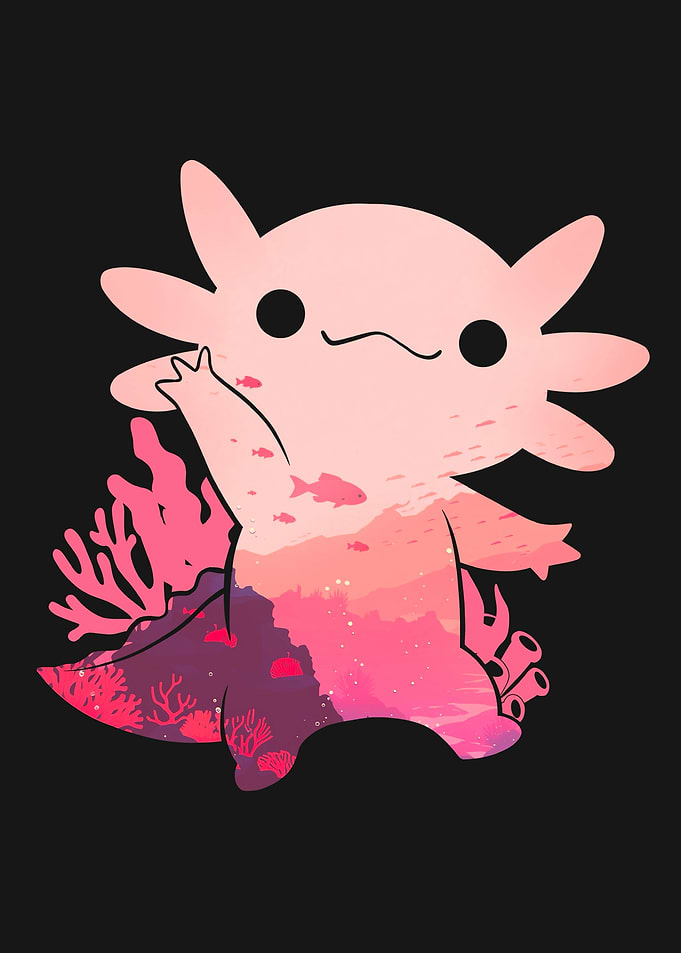 Cute Axolotl Underwater Coral