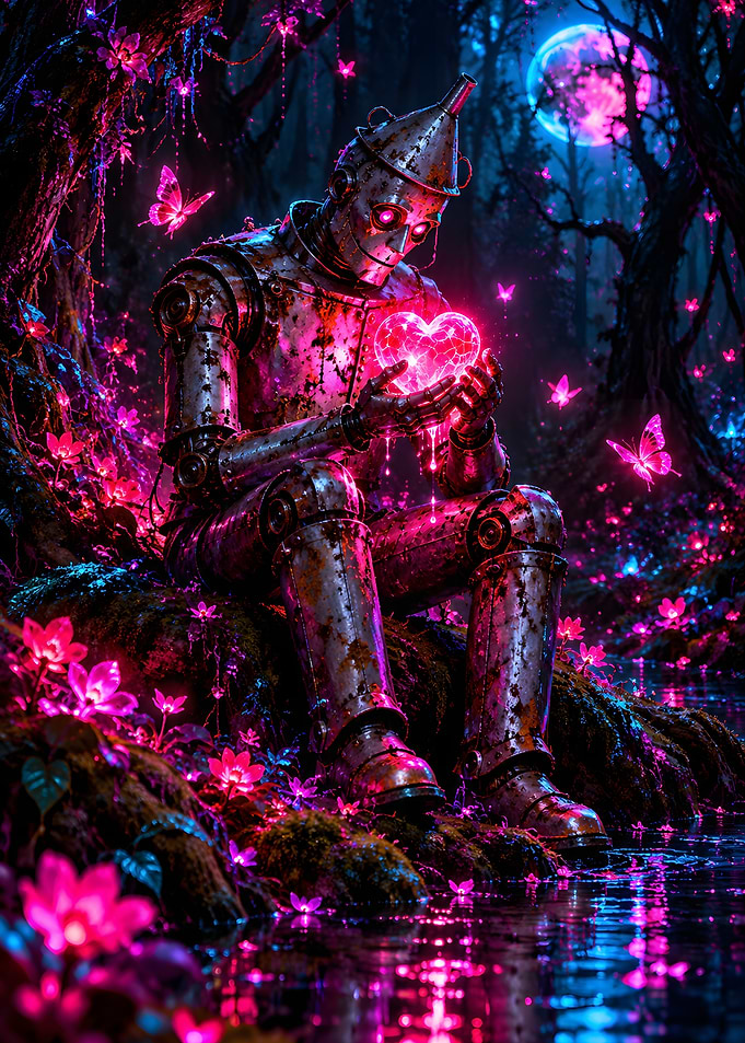 Rusty Tin Robot Glowing Heart