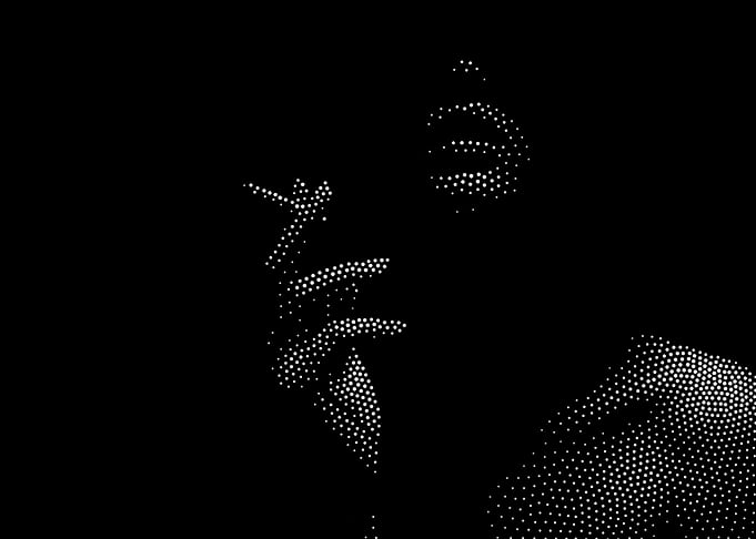 Stippled Portrait of Smoking Figure