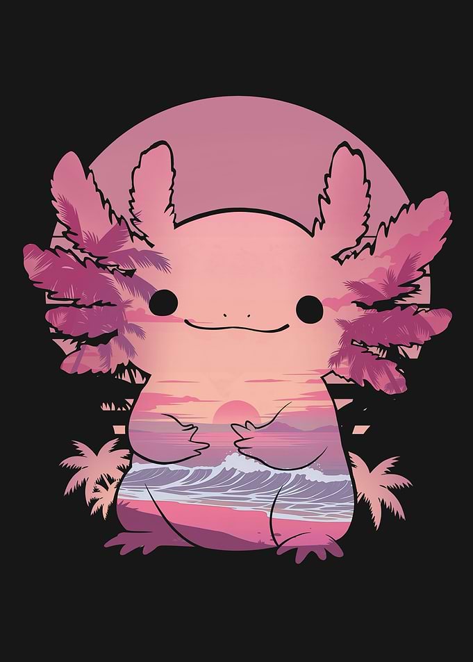 Pink Axolotl Ocean Vaporwave