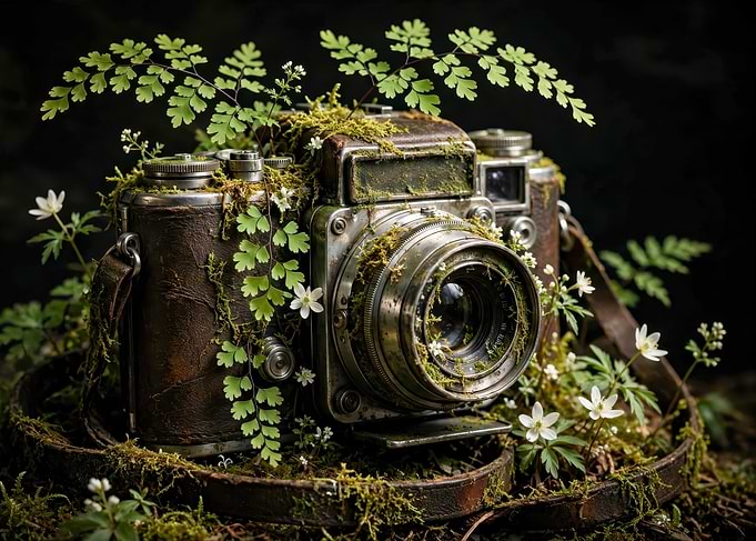 Vintage Camera Overgrown with Nature