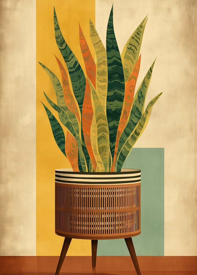 Mid-Century Modern Snake Plant Illustration