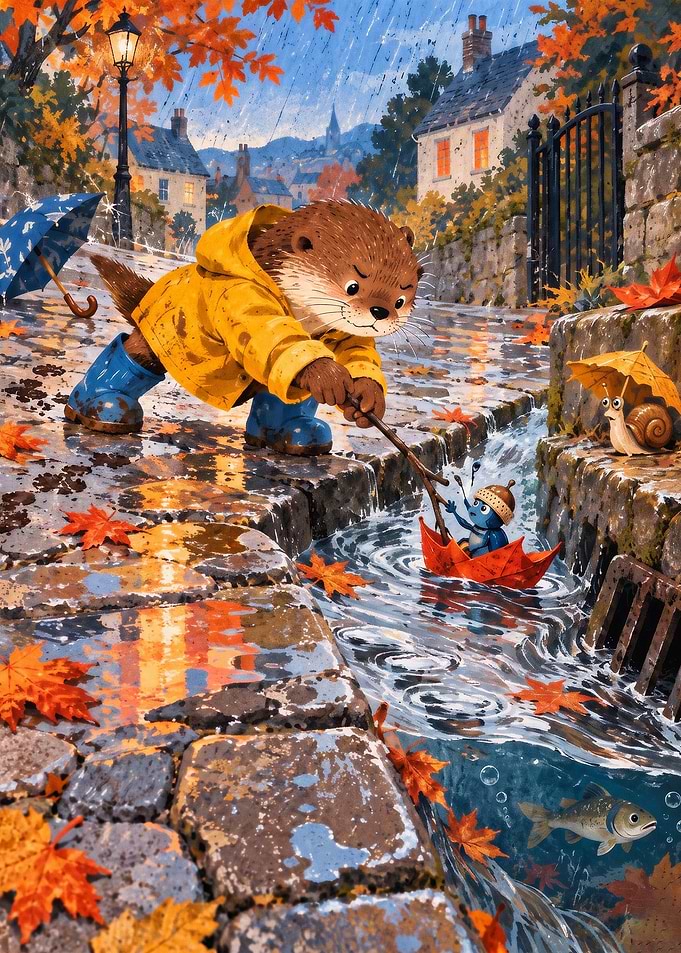 Otter Raincoat Autumn Cute Poster