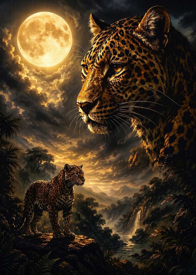 Leopard Moon Jungle Night Art