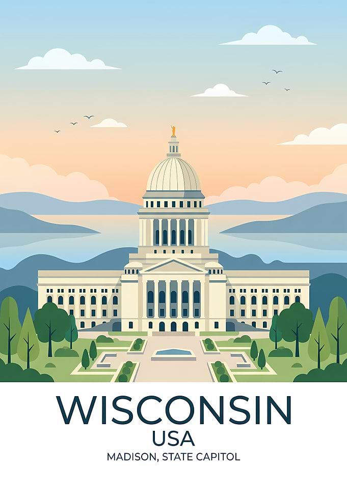 Wisconsin State Capitol Madison Travel Poster
