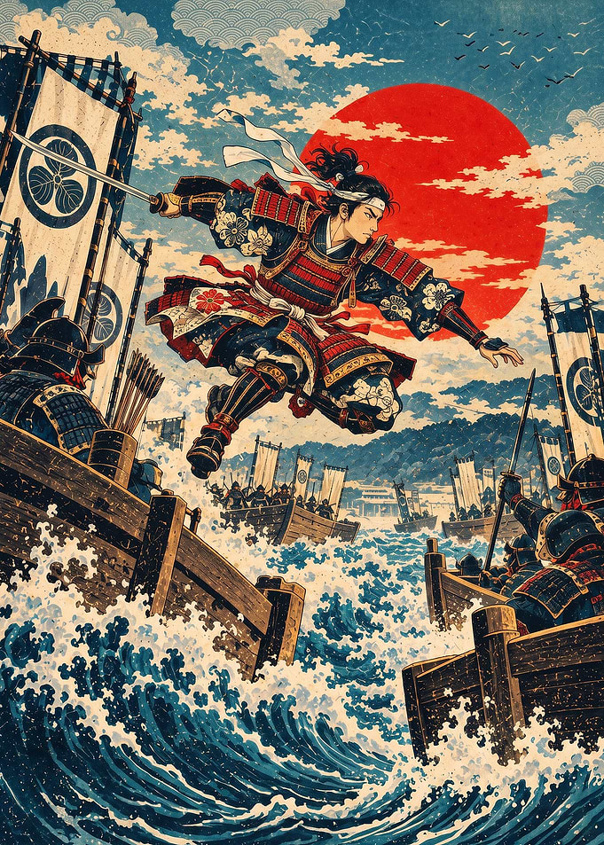 Samurai Battle Ukiyo-e Art Poster