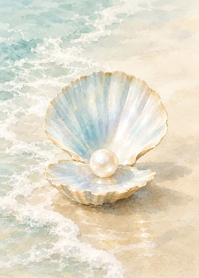 Watercolor Pearl in Seashell