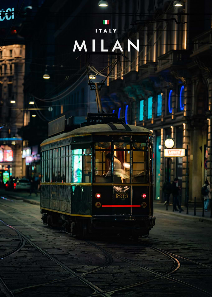 Vintage Milan Tram at Night