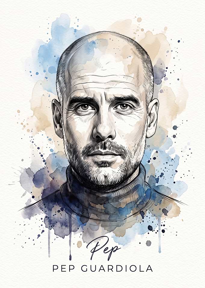 Pep Guardiola Watercolor Portrait