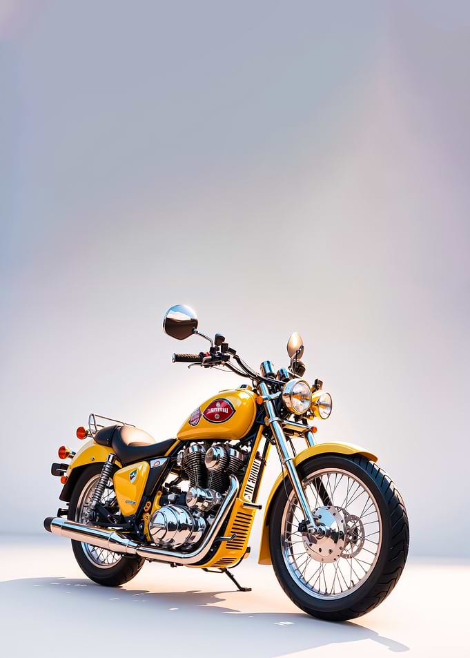 Bright Yellow Classic Cruiser Motorcycle