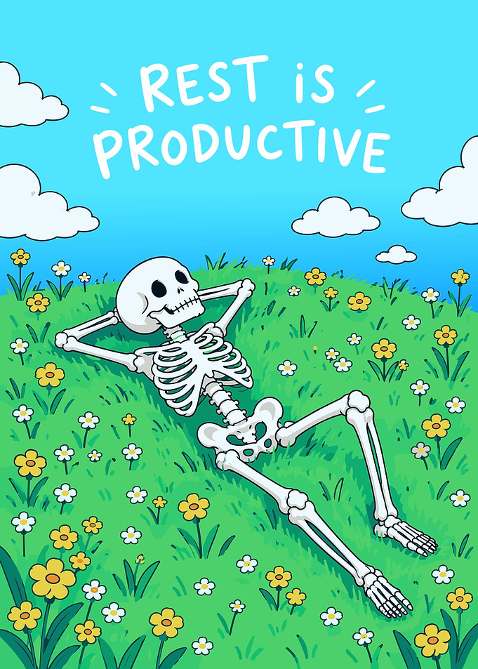Rest is Productive Skeleton Illustration