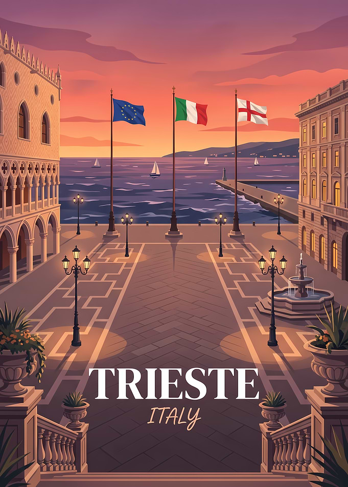Trieste Italy Sunset Travel Poster