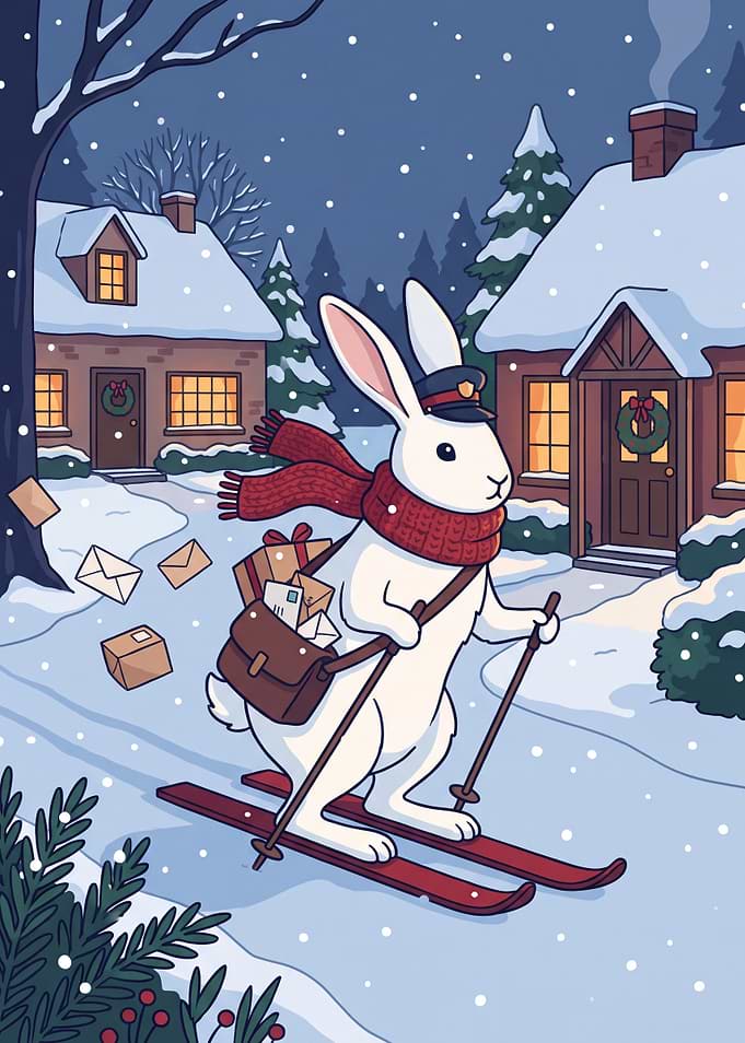 Snow Hare Delivering Christmas Mail