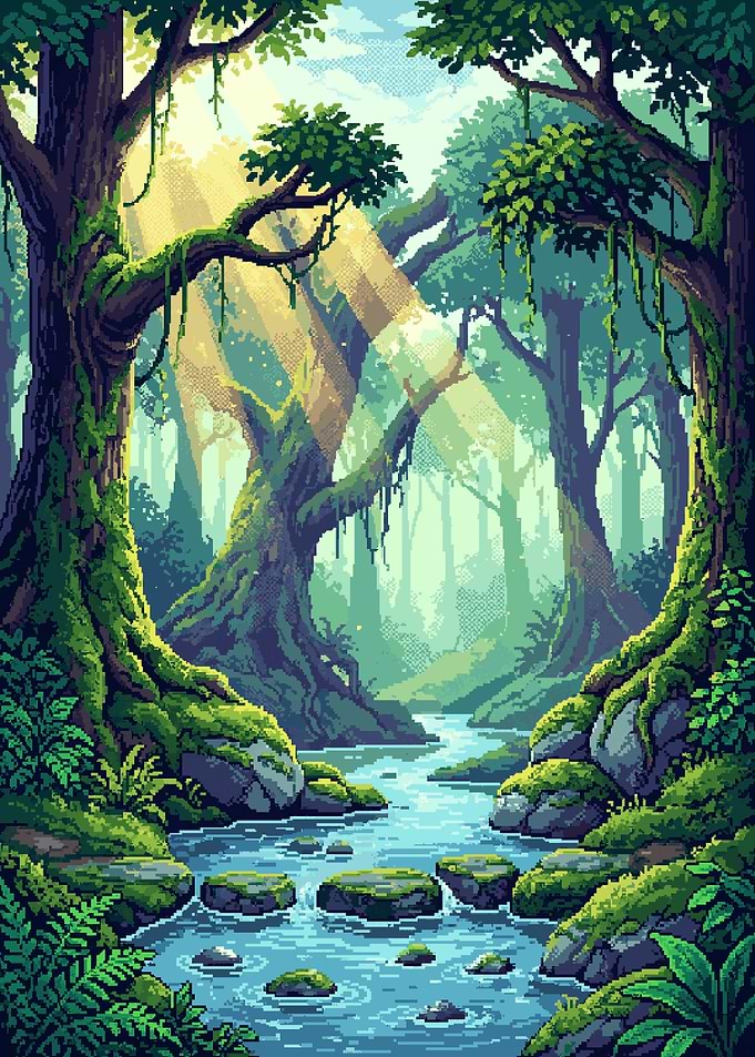 Pixel Art Forest Stream