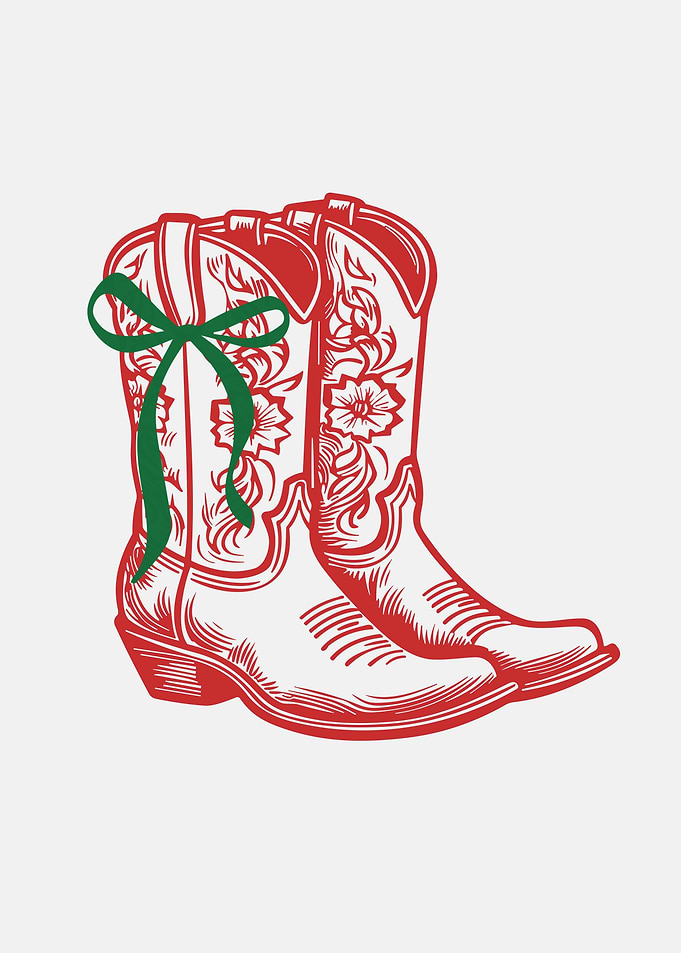 Red Cowboy Boots with Green Bow
