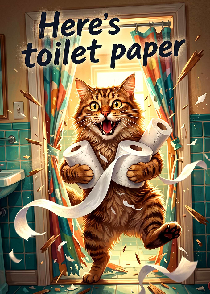 Funny Cat Bringing Toilet Paper