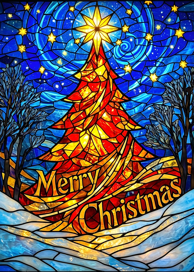 Stained Glass Merry Christmas Tree