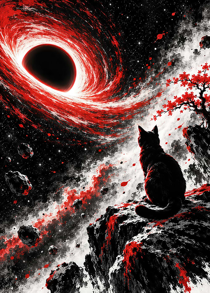 Black Cat Watching Black Hole