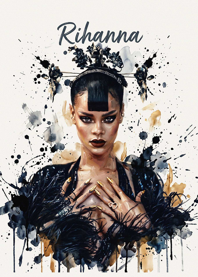 Rihanna Artistic Watercolor Portrait