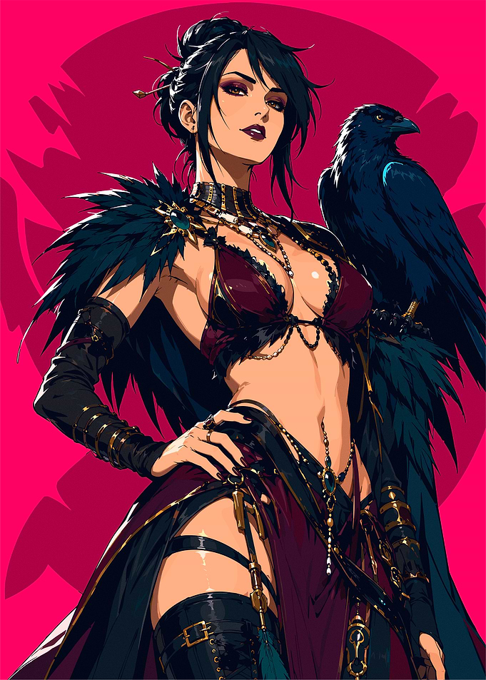 Dark Fantasy Sorceress with Raven