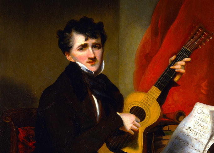 Portrait Painting of a Man Playing Guitar by George Chinnery