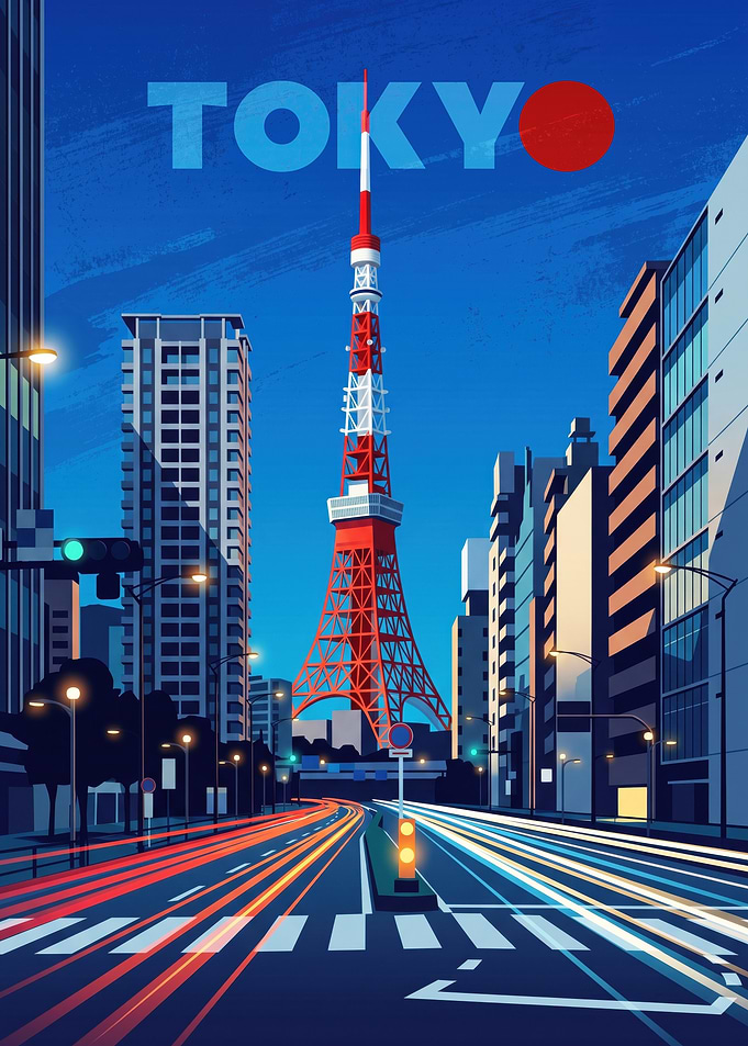 Tokyo Tower Cityscape Travel Poster