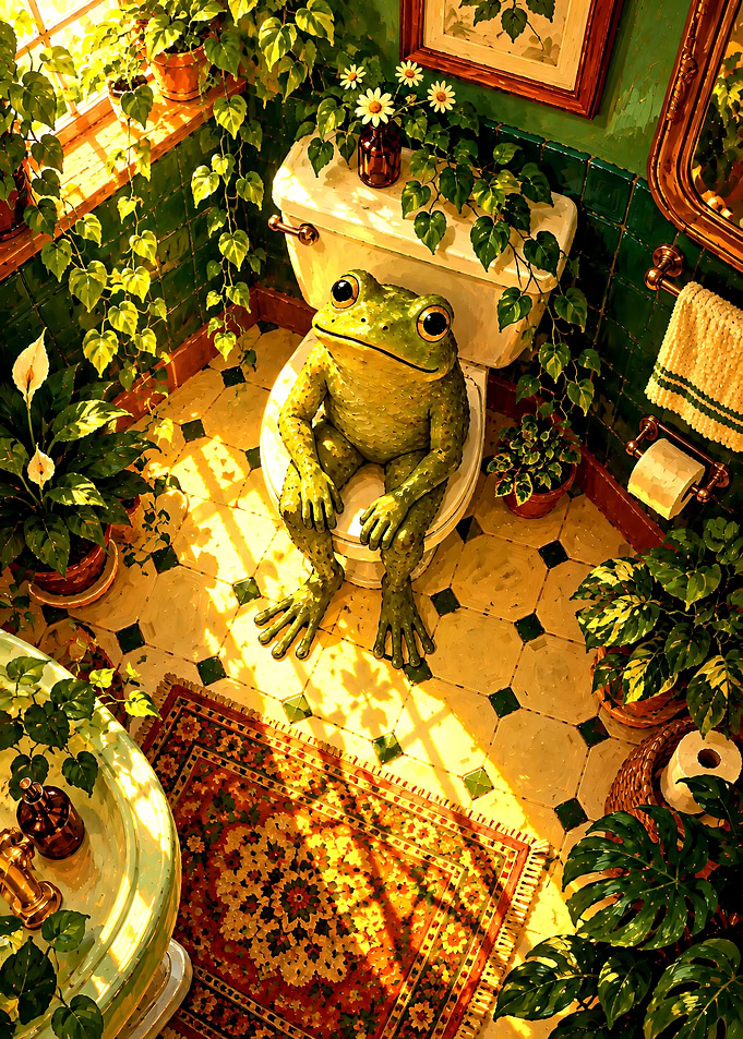 Frog Sitting on a Toilet
