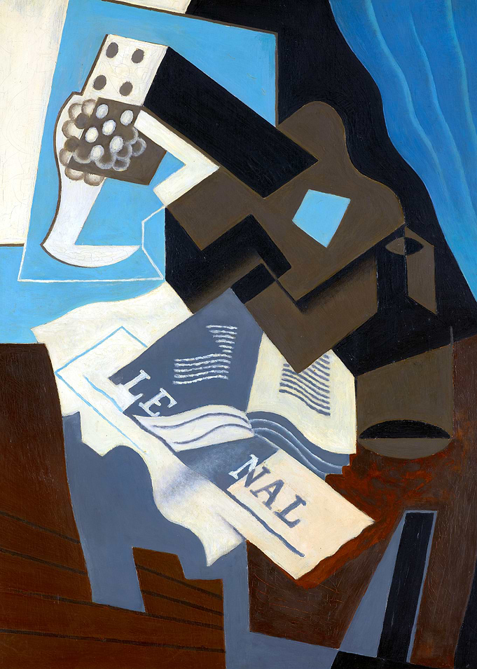 Guitar, Book and Newspaper Cubist Painting by Juan Gris